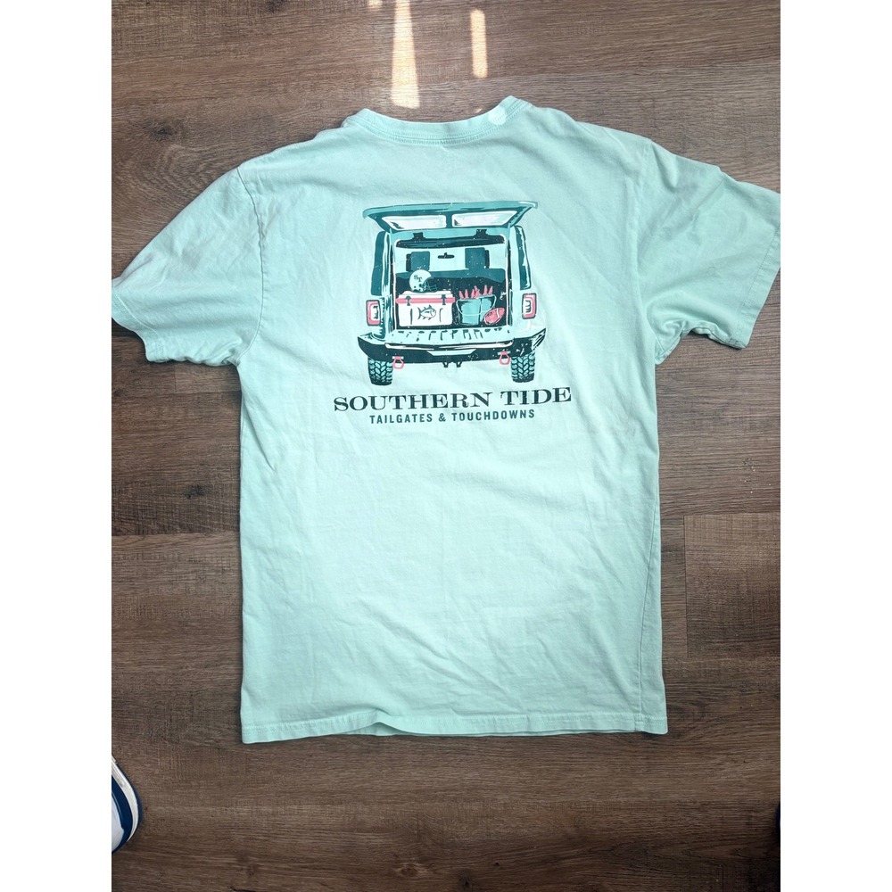 Southern Tide Mens Small Mint Green Tailgates & Touchdowns Jeep Pocket T-Shirt